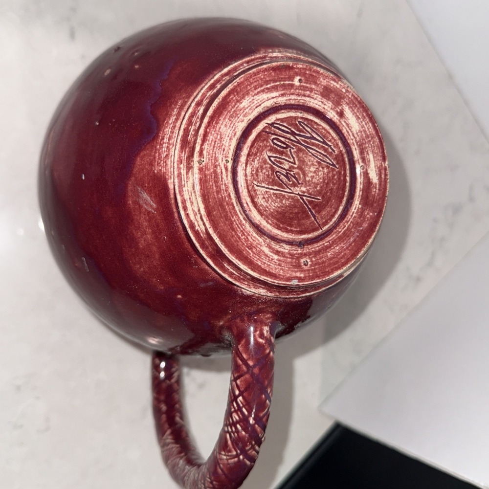 Red Ceramic Pitcher With Thatched Handed - Picture 9 of 12